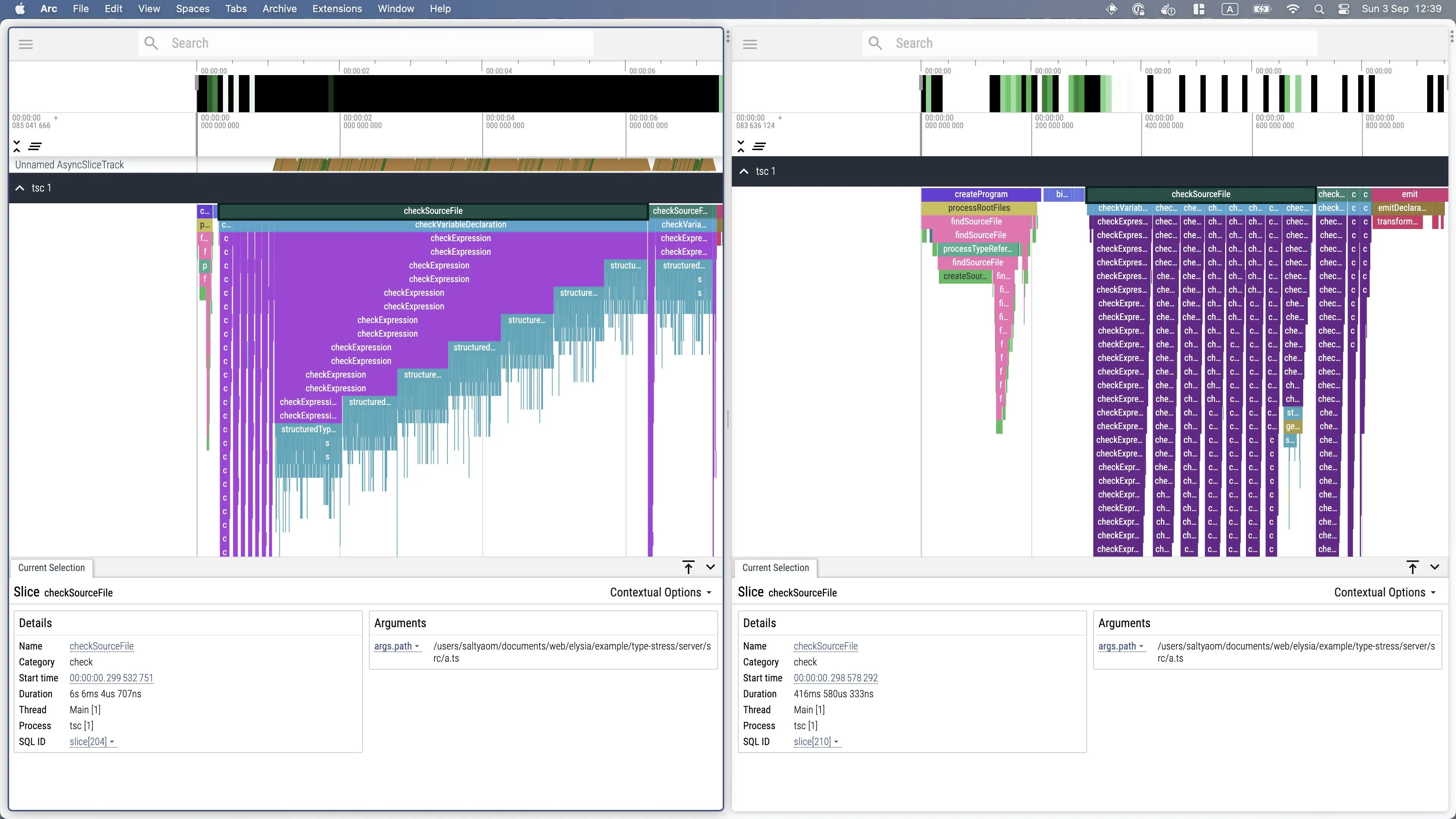 Comparison between Elysia 0.6 and 0.7 on complex project with our 300 routes, and 3,500 lines of type declaration